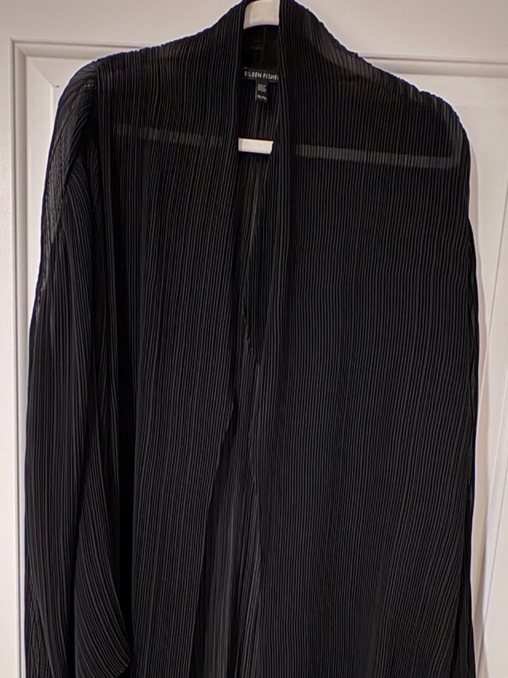 Eileen Fisher Crinkled Pleated Open High Collar Jacket Cardigan Black Size XL